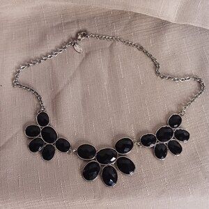 Charming Charlie Silver Tone and Black Faceted Beaded necklace